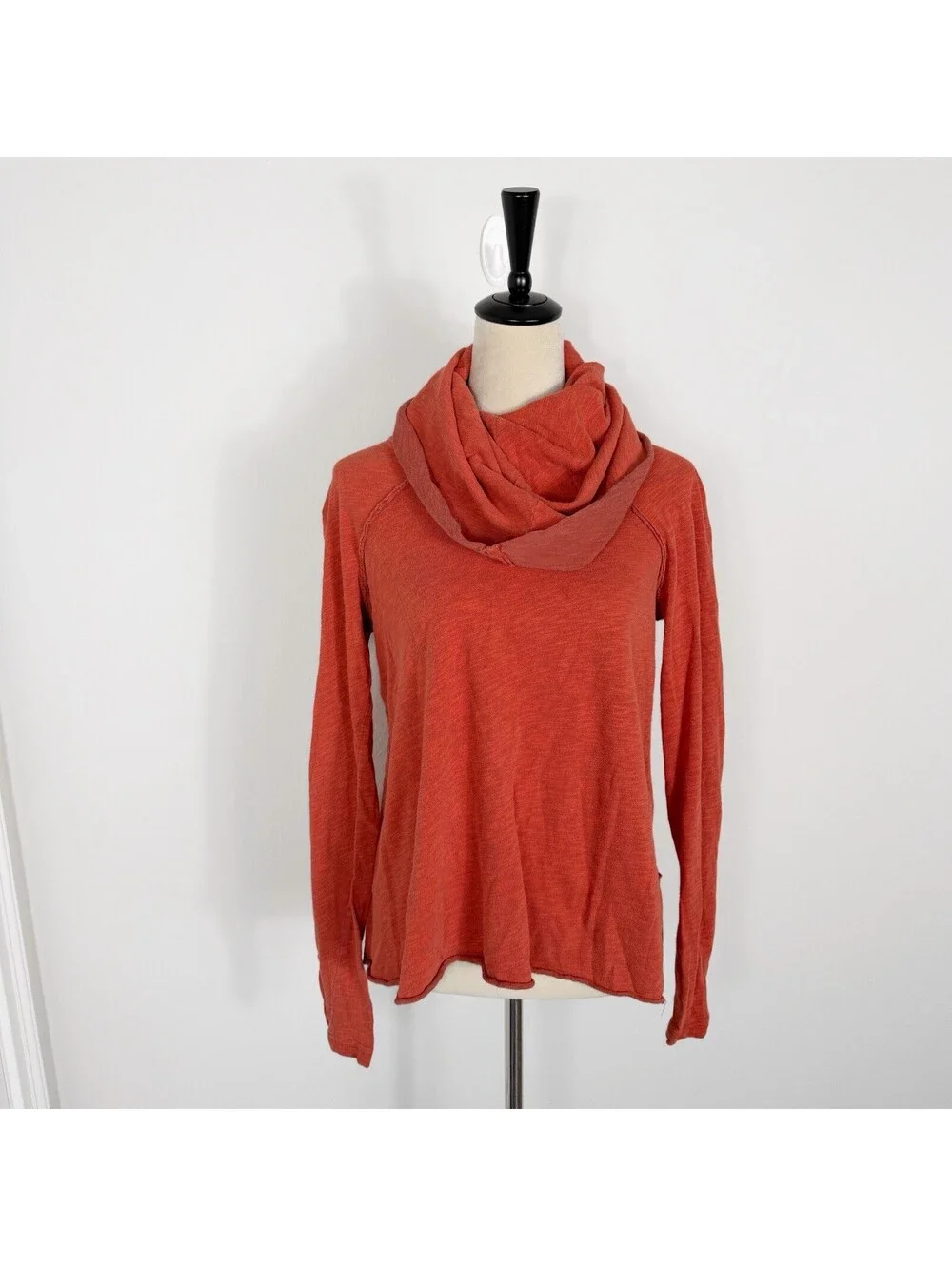 Free People Beach Long Sleeve Cocoon Cowl Neck Sweatshirt Rust Orange One Size